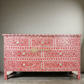 Mother Of Pearl Inlay Chest of 7 Drawers Red | Mother Of Pearl Inlay 7 Drawers Dresser Table Red